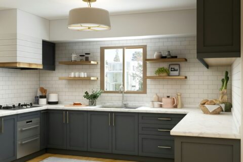white and brown kitchen cabinet