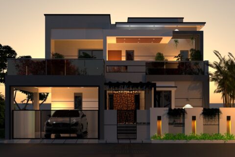A car is parked in front of a house
